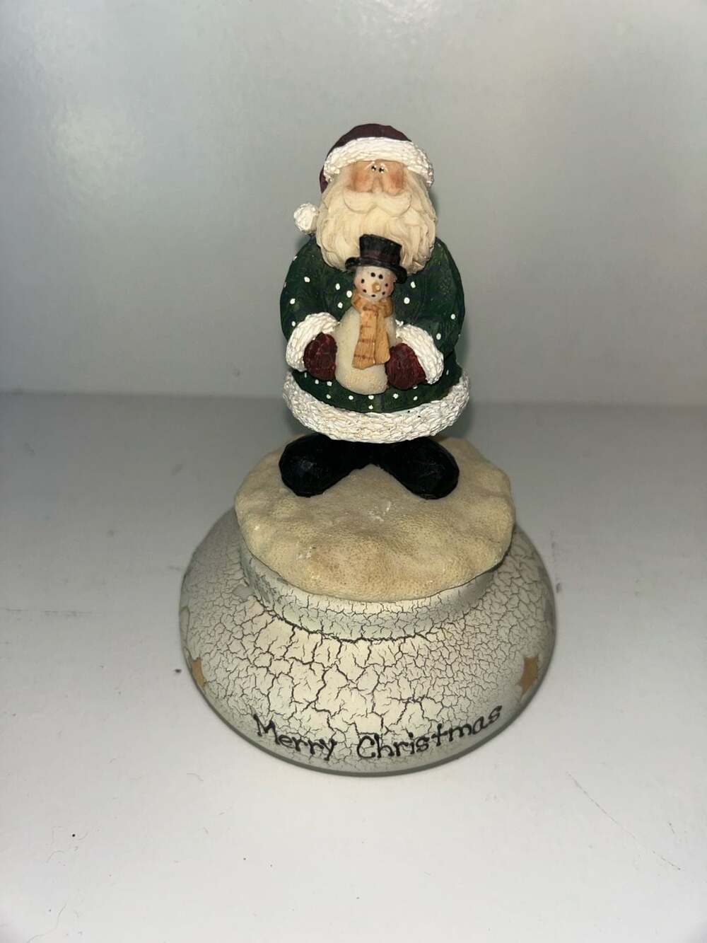 Crackled Merry Christmas Crock Candle with Holiday Santa Figurine Lid